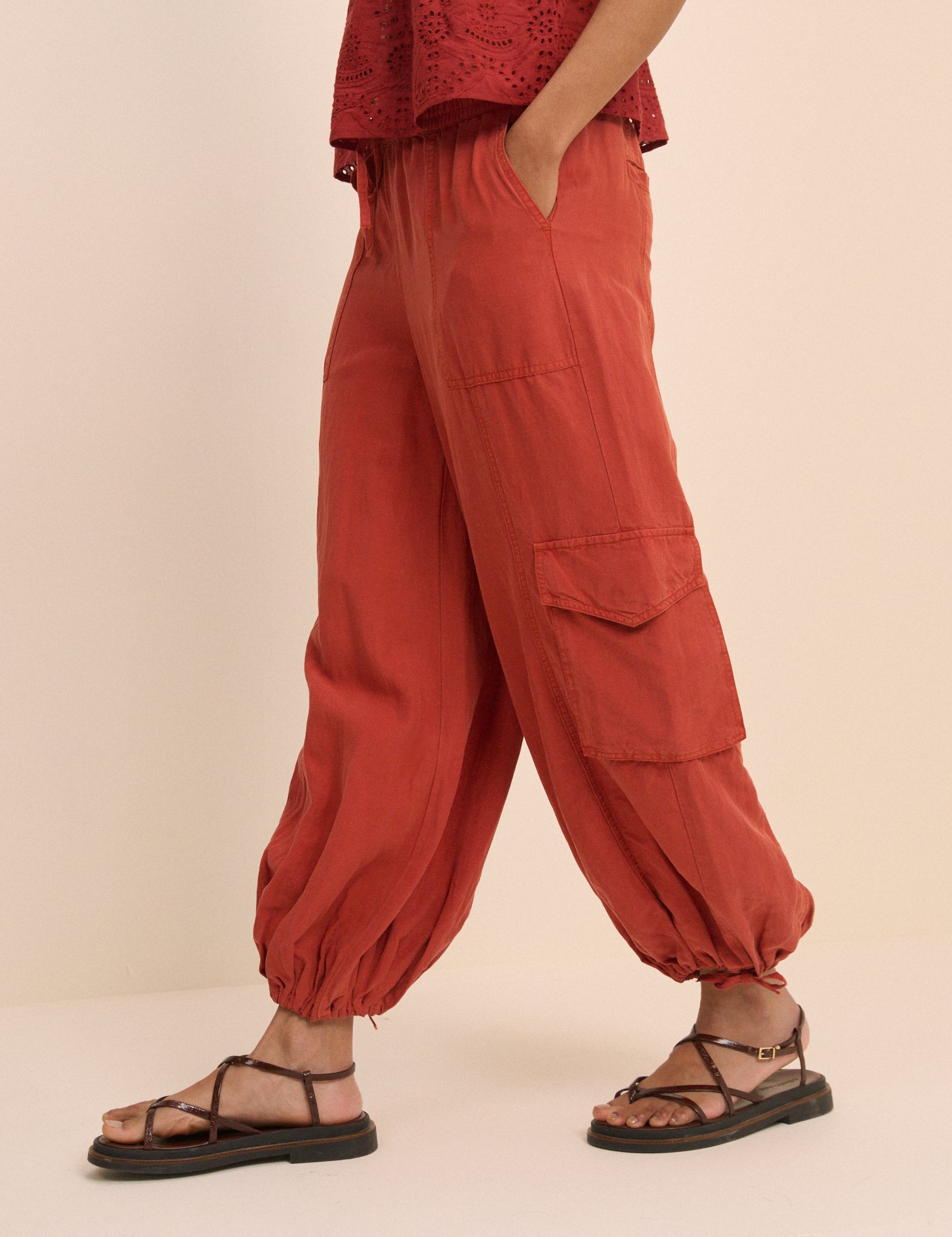 Red Utility Balloon Trousers