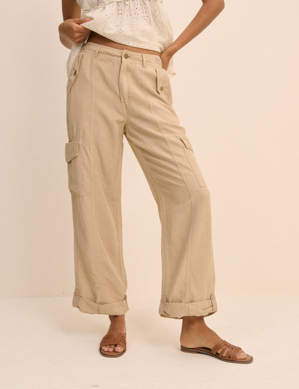 Sand Straight Leg Cargo Trousers