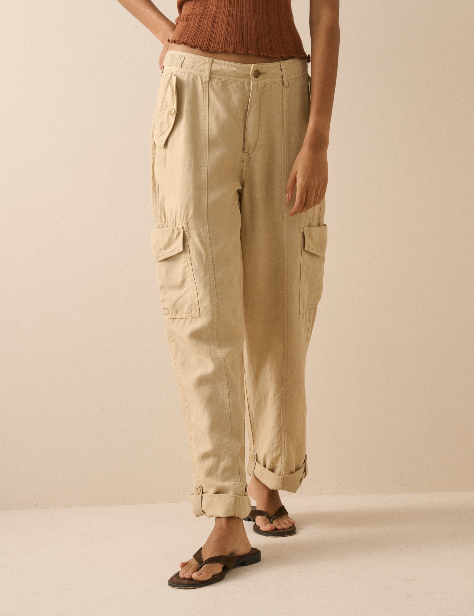 Sand Straight Leg Cargo Trousers