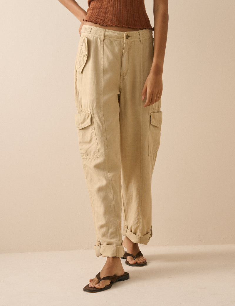 Sand Straight Leg Cargo Trousers