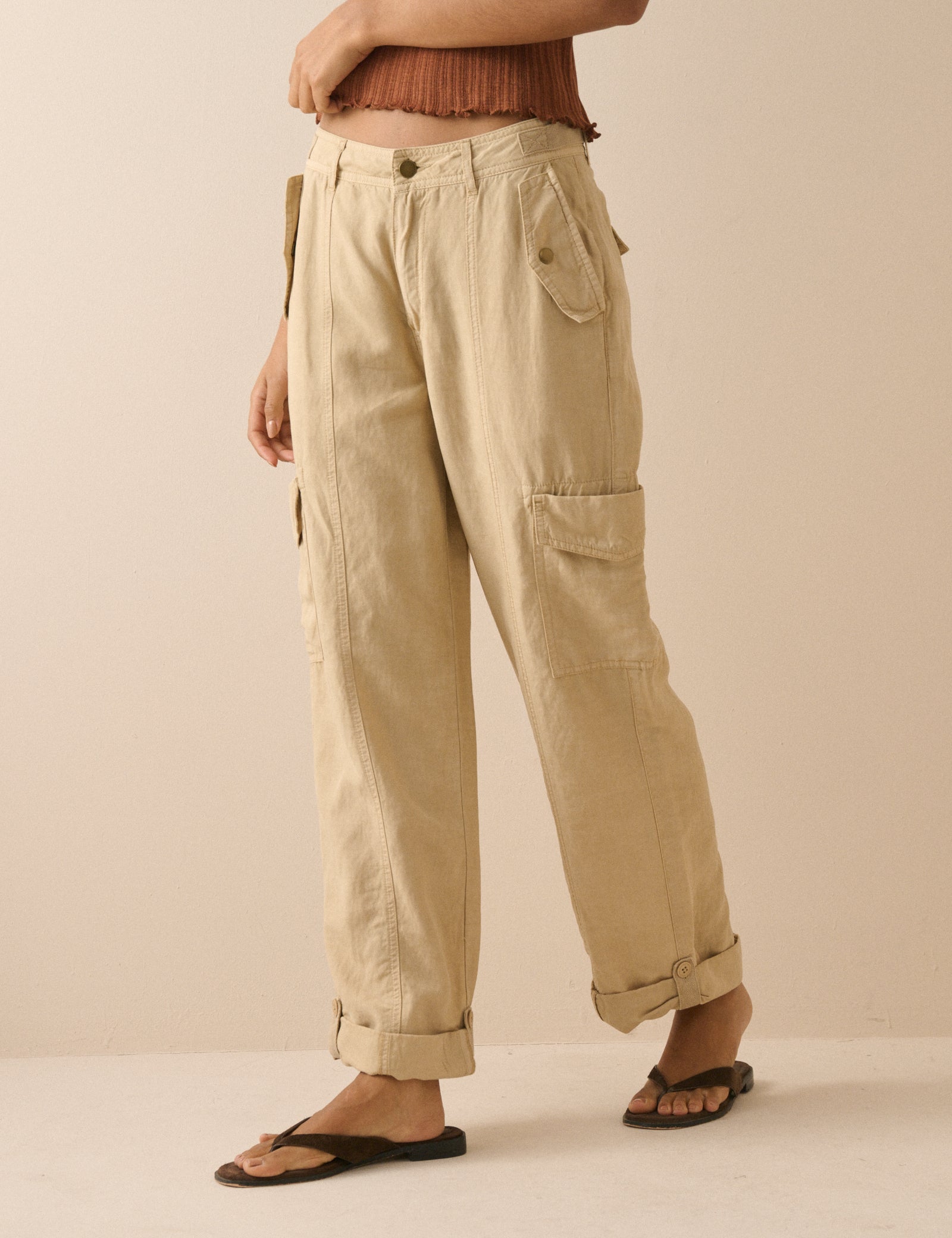 Sand Straight Leg Cargo Trousers