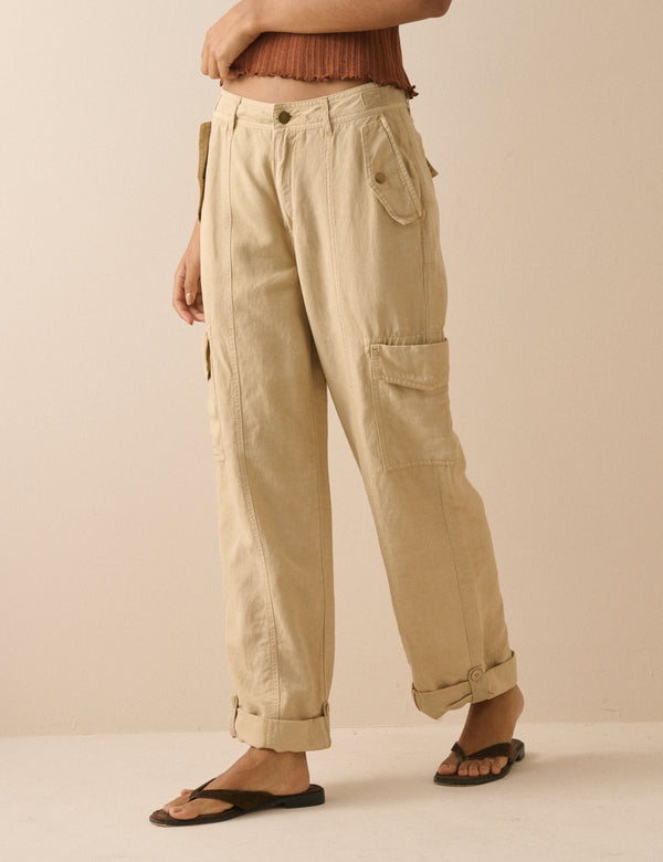Sand Straight Leg Cargo Trousers