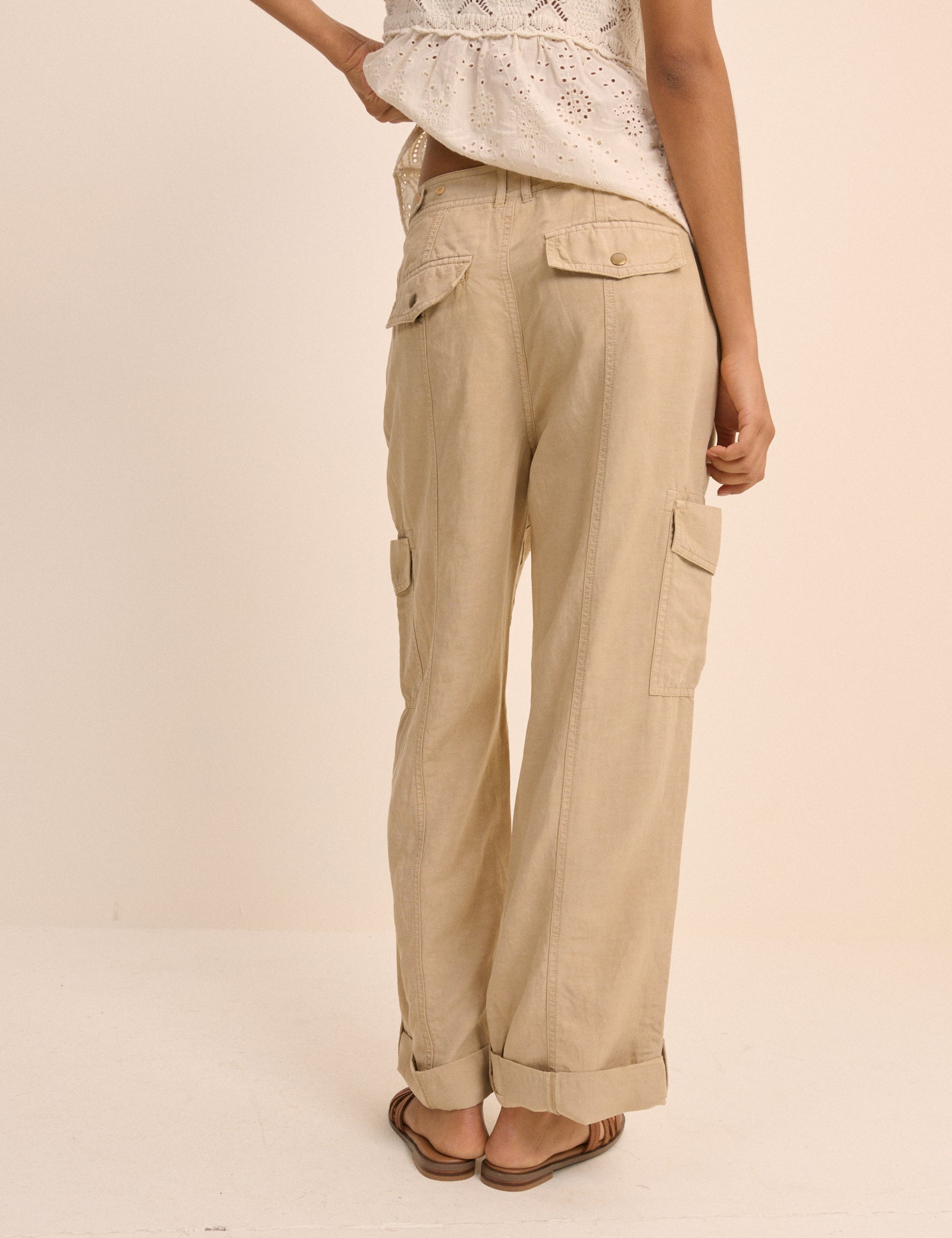 Sand Straight Leg Cargo Trousers