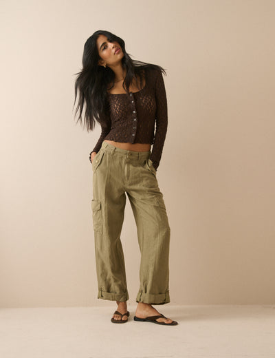 Khaki Straight Leg Cargo Trousers
