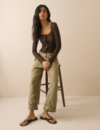 Khaki Straight Leg Cargo Trousers