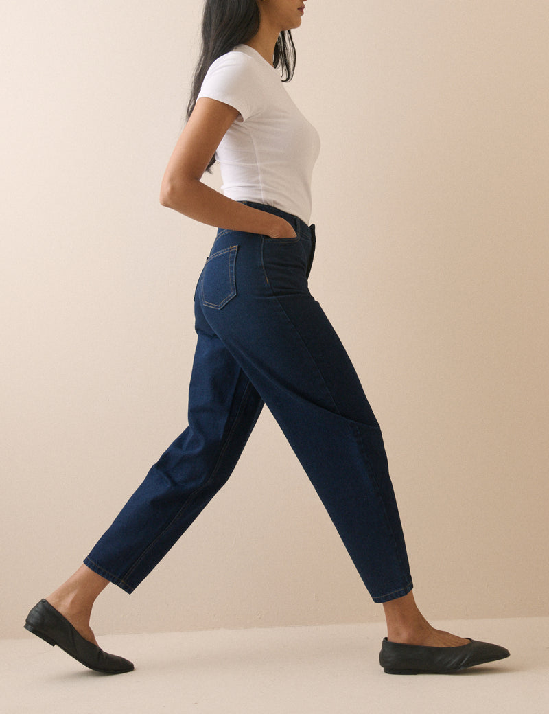 Dark Blue Denim Putney Barrel Leg Jeans