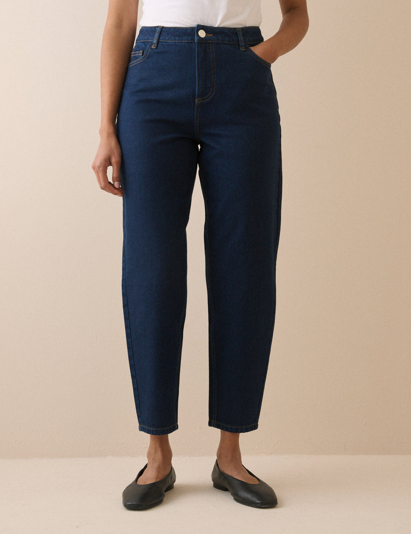 Dark Blue Denim Putney Barrel Leg Jeans