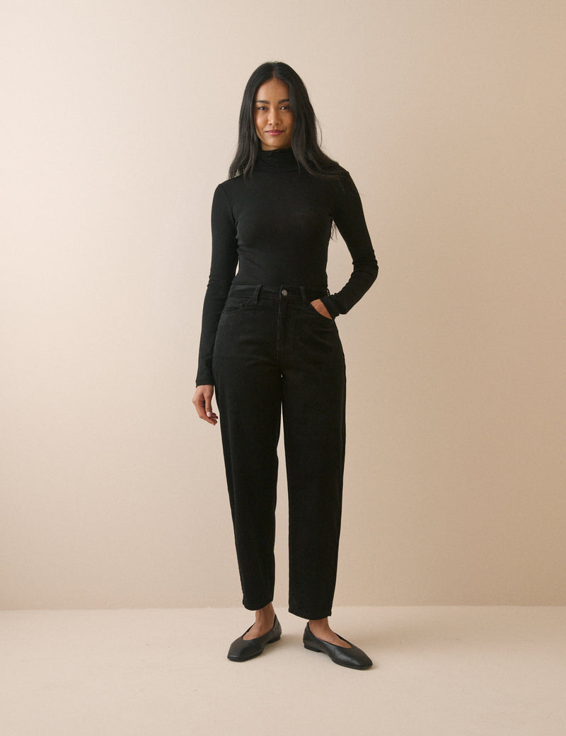 Black Cord Putney Barrel Leg Jeans