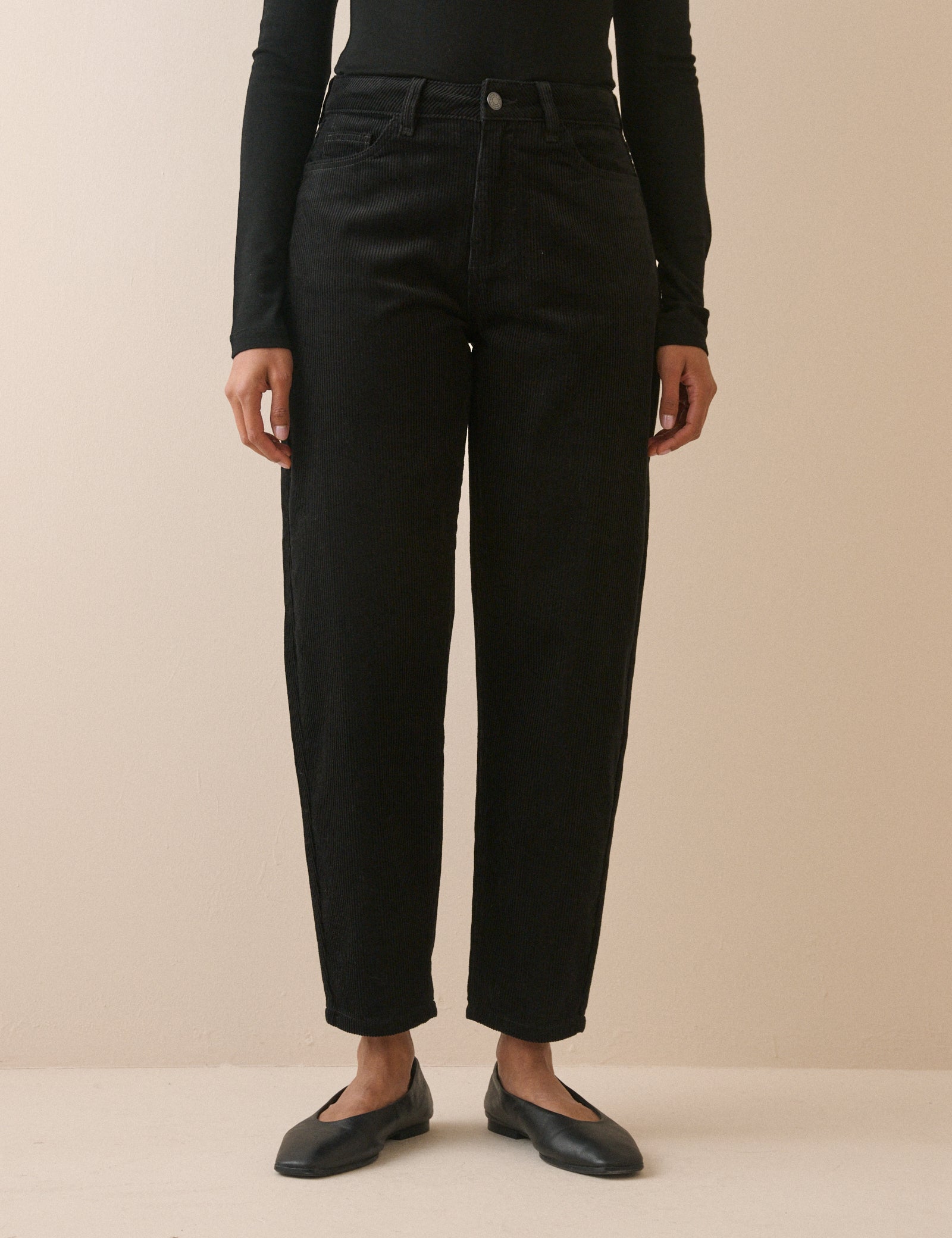 Black Cord Putney Barrel Leg Jeans