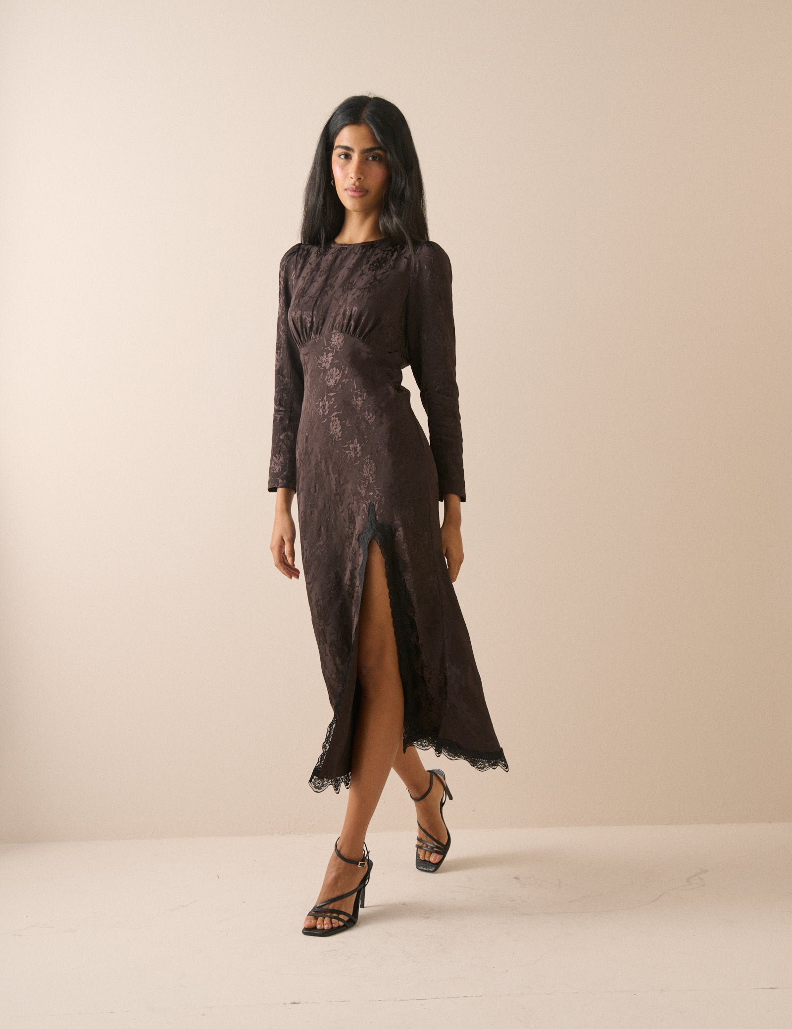 Lace Trim Long Sleeve Jamie Midi Dress | Nobody's Child