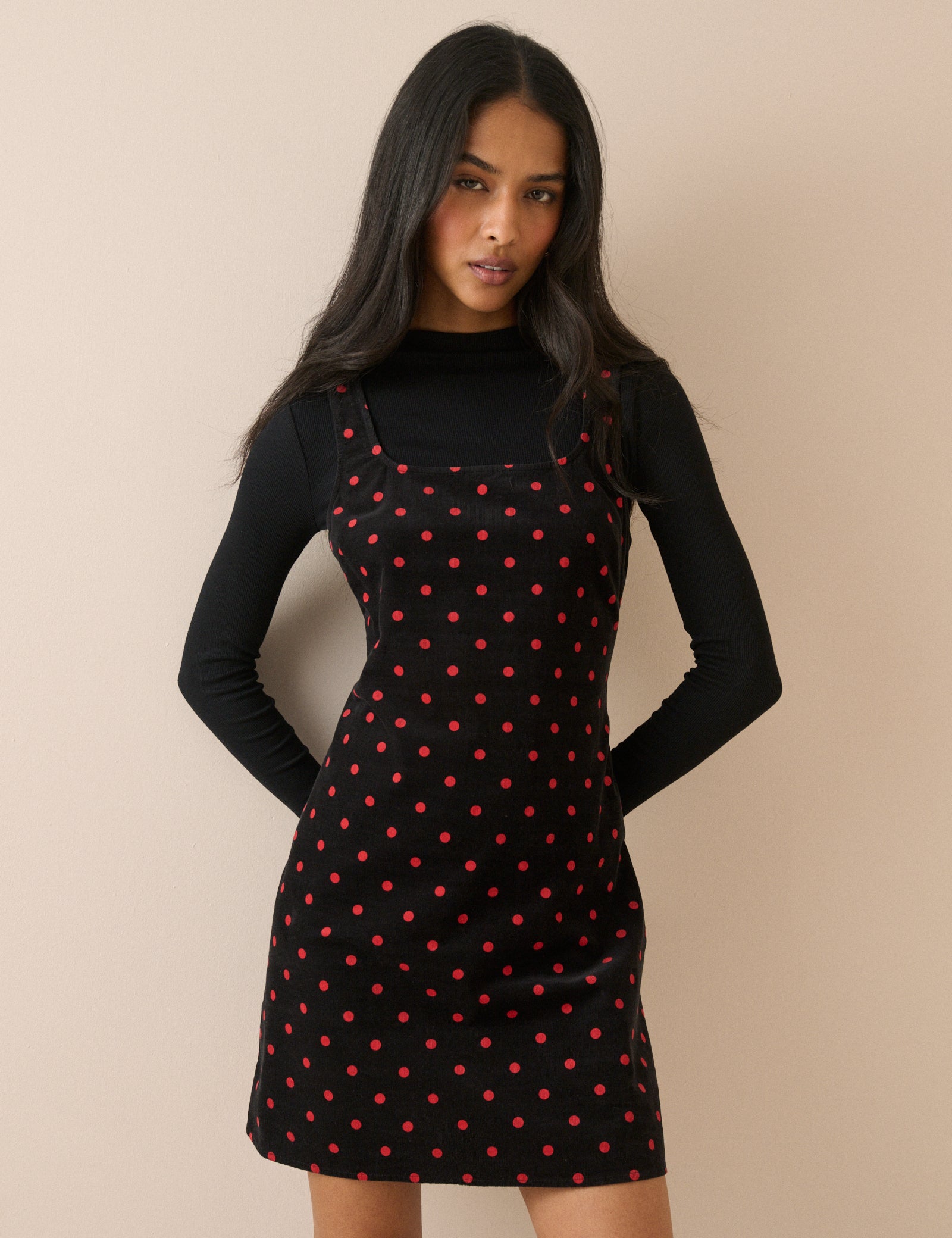 Black and Red Polka Dot Cord Connie Shift Dress