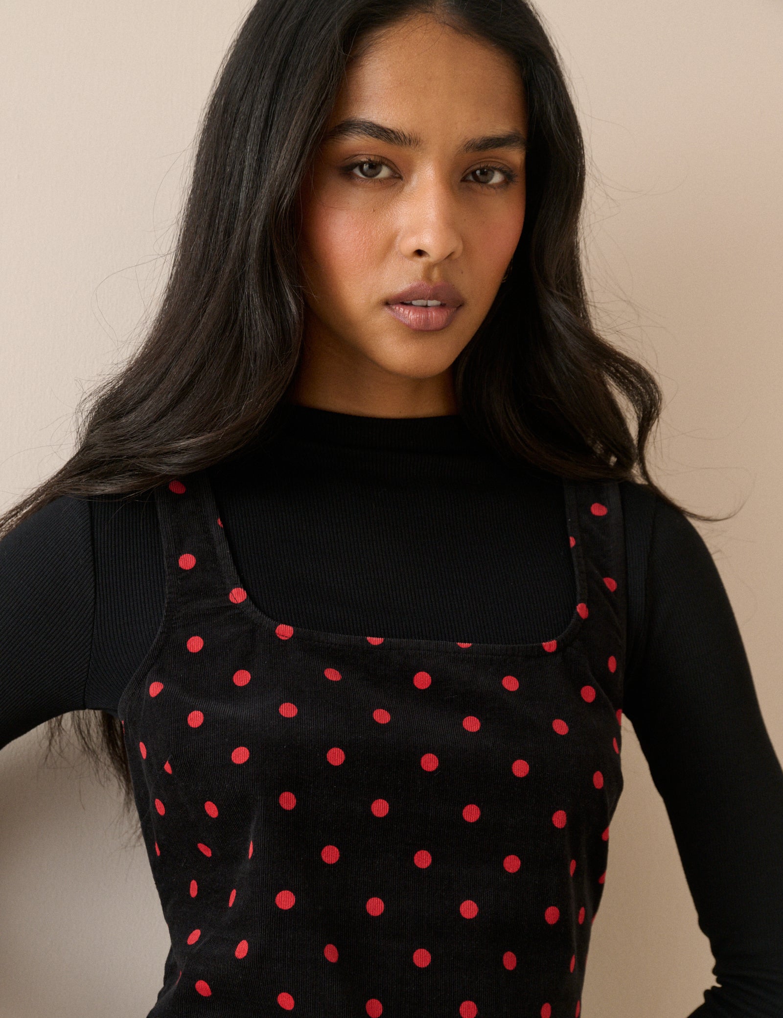 Black and Red Polka Dot Cord Connie Shift Dress