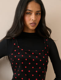 Black and Red Polka Dot Cord Connie Shift Dress