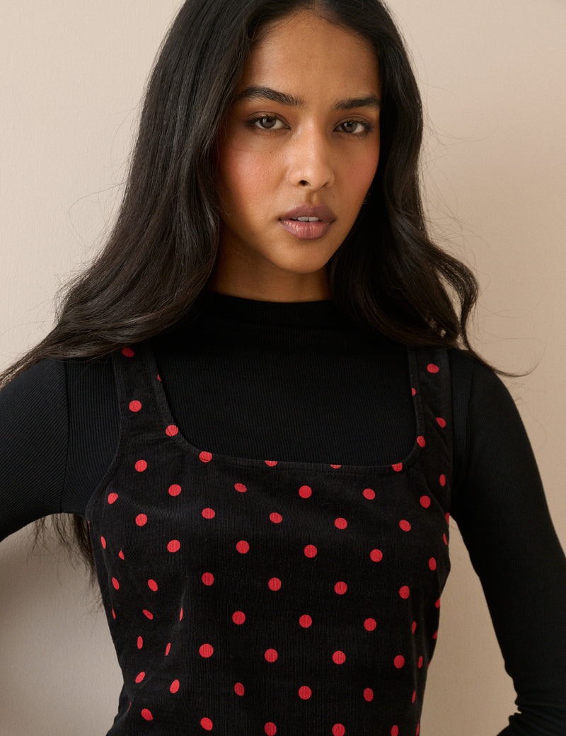 Black and Red Polka Dot Cord Connie Shift Dress