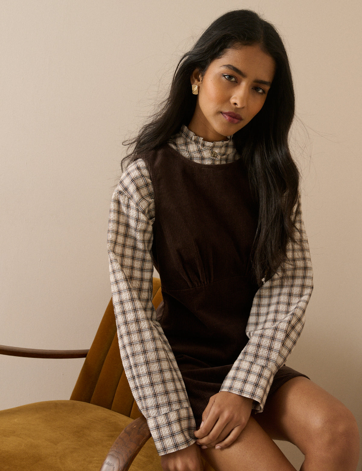 Dark Brown Cord Vicky Mini Dress