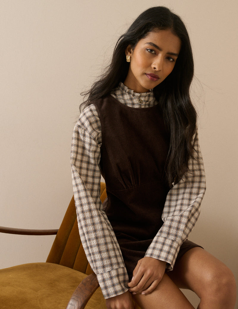 Dark Brown Cord Vicky Mini Dress