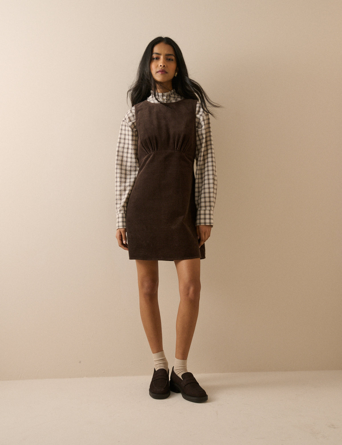 Dark Brown Cord Vicky Mini Dress