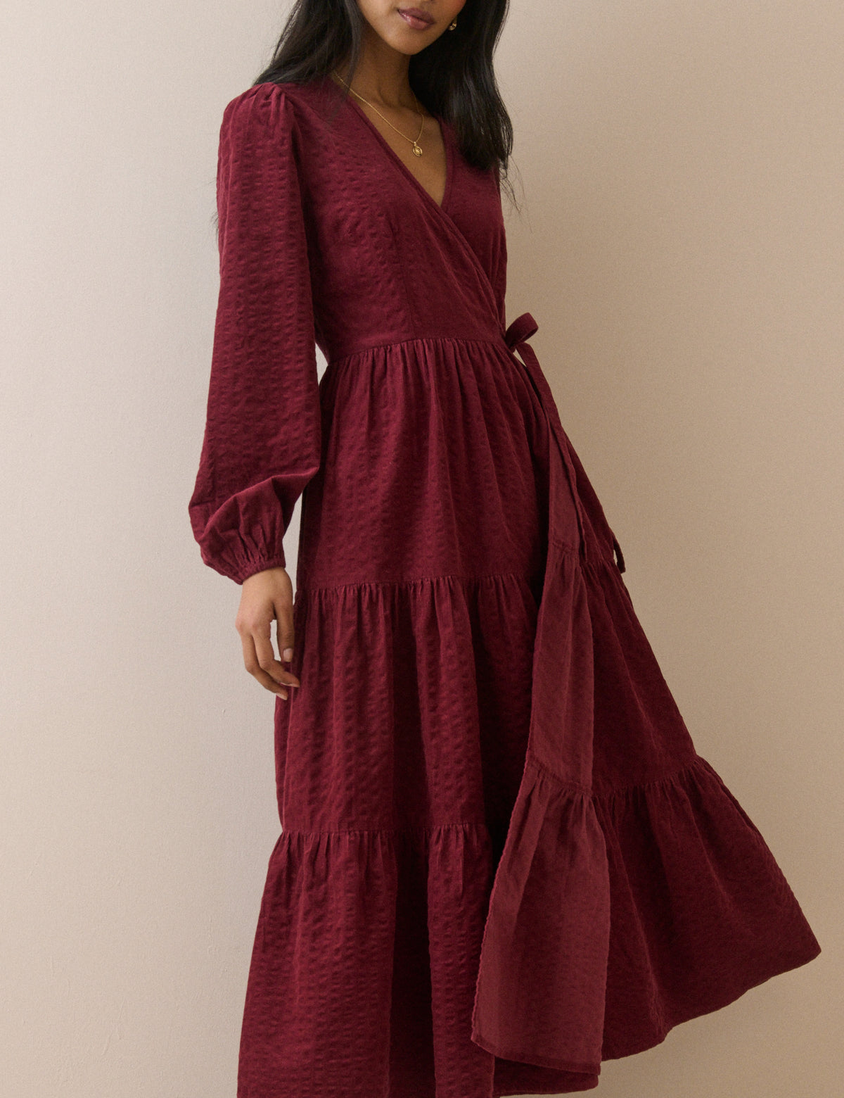 Burgundy Wrap Cord Julia Midi Dress