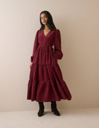 Burgundy Wrap Cord Julia Midi Dress