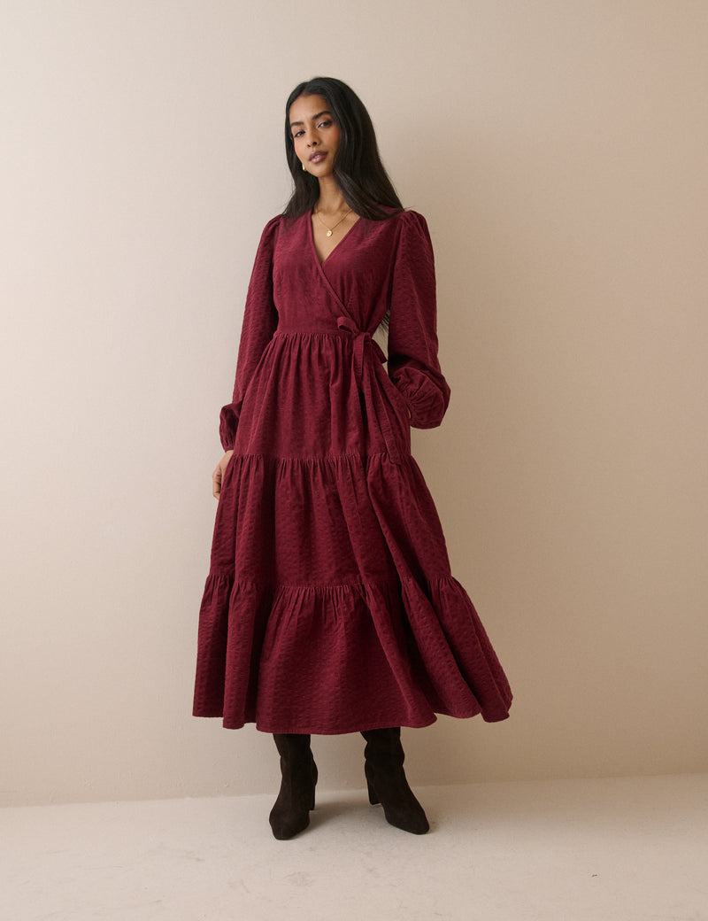 Burgundy Wrap Cord Julia Midi Dress