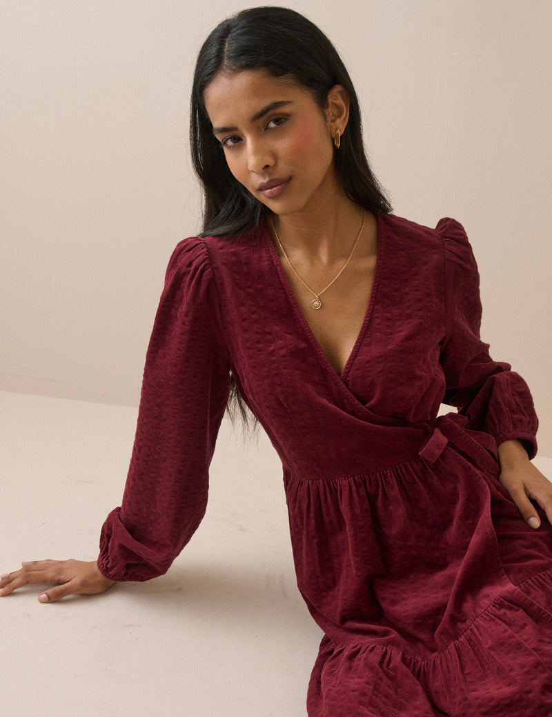 Burgundy Wrap Cord Julia Midi Dress