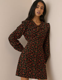 Black and Red Ditsy Cherry Hannah Cord Mini Dress