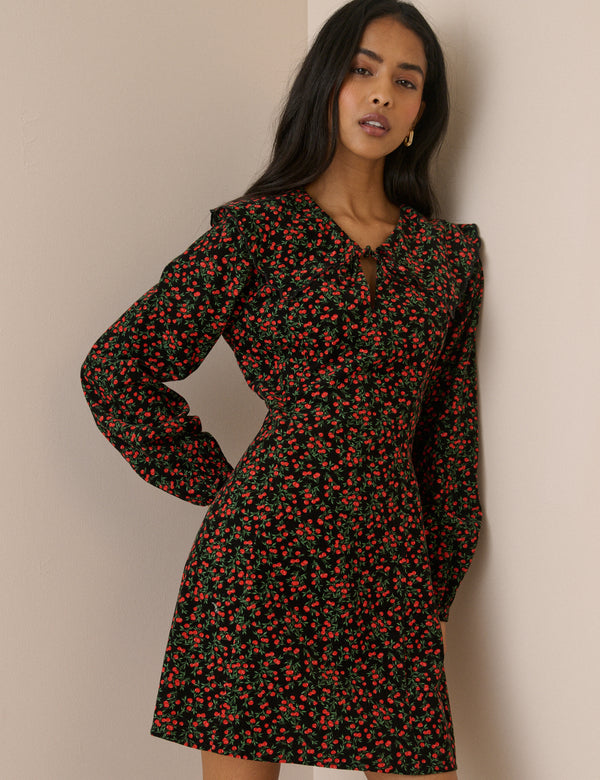 Black and Red Ditsy Cherry Hannah Cord Mini Dress