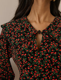 Black and Red Ditsy Cherry Hannah Cord Mini Dress