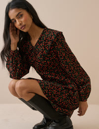 Black and Red Ditsy Cherry Hannah Cord Mini Dress
