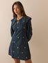 Blue Floral Embroidered Hannah Cord Mini Dress