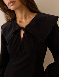 Black Oversized Collar Cord Hannah Mini Dress