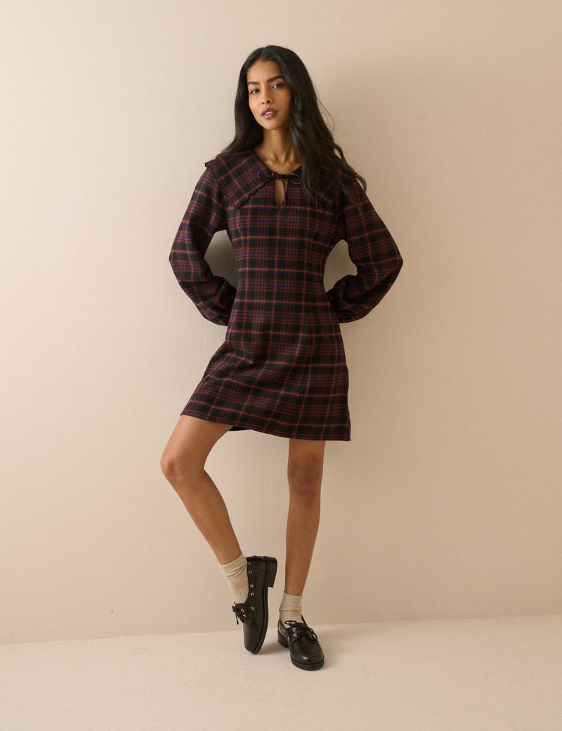 Black and Red Tartan Hannah Cord Mini Dress