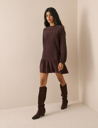 Plum Long Sleeve Cord Denise Mini Dress