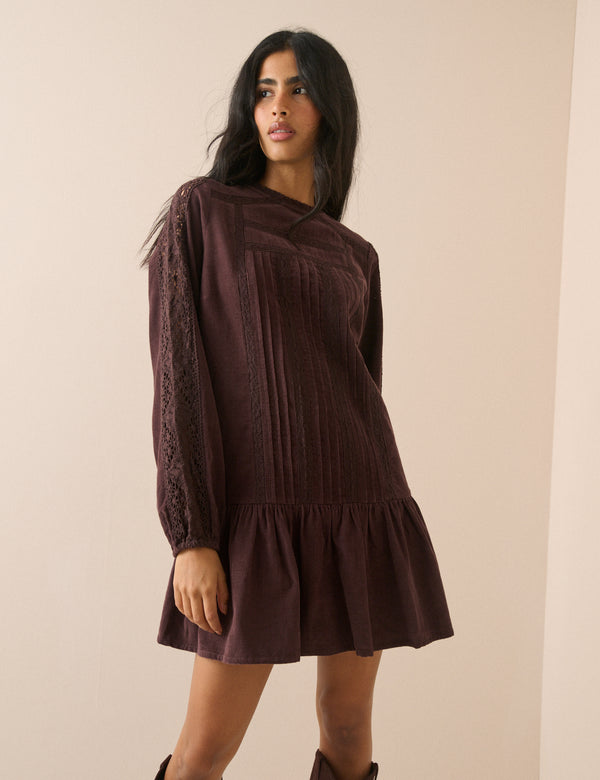 Plum Long Sleeve Cord Denise Mini Dress