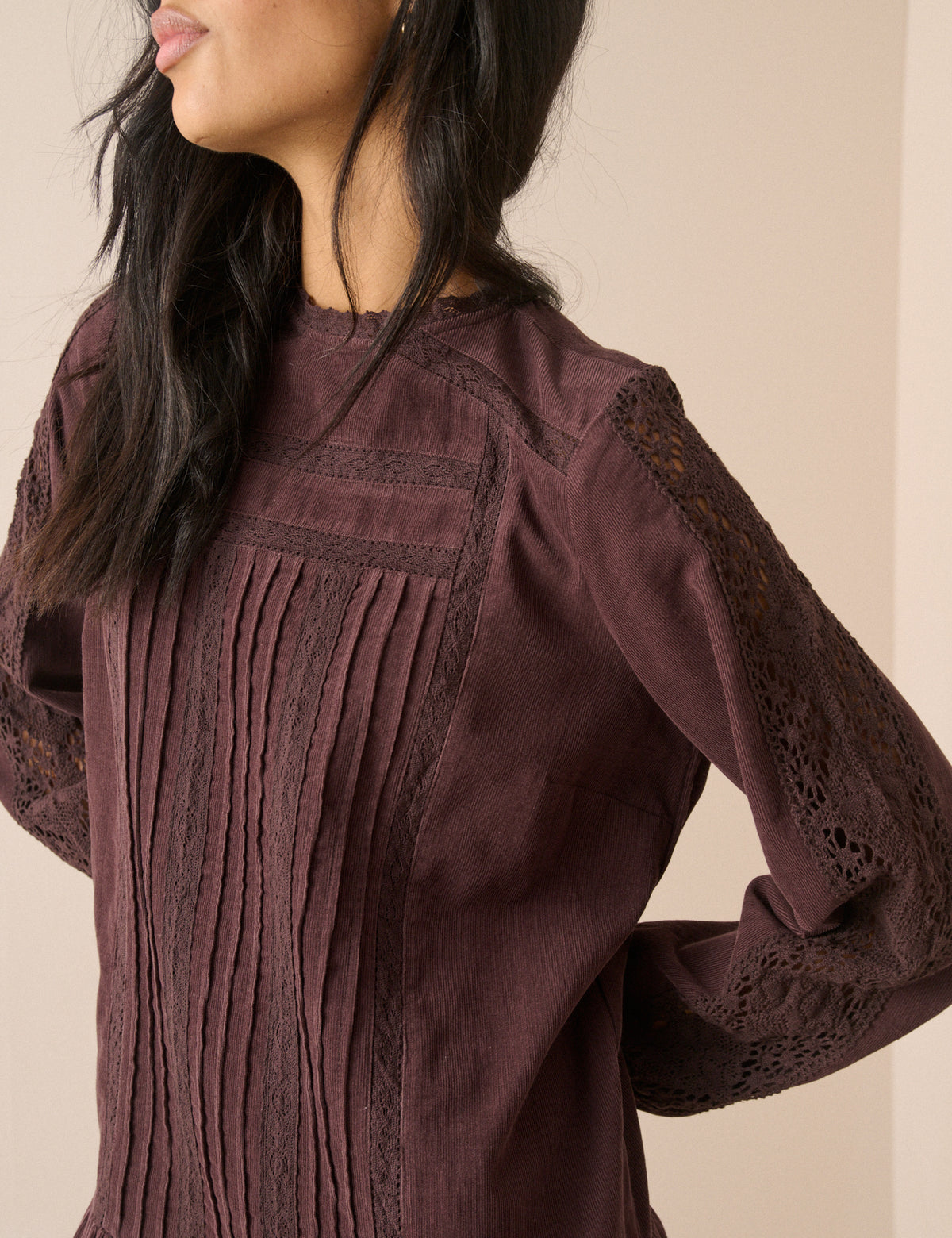 Plum Long Sleeve Cord Denise Mini Dress