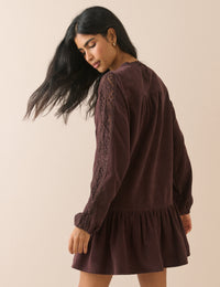 Plum Long Sleeve Cord Denise Mini Dress