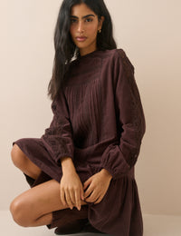Plum Long Sleeve Cord Denise Mini Dress