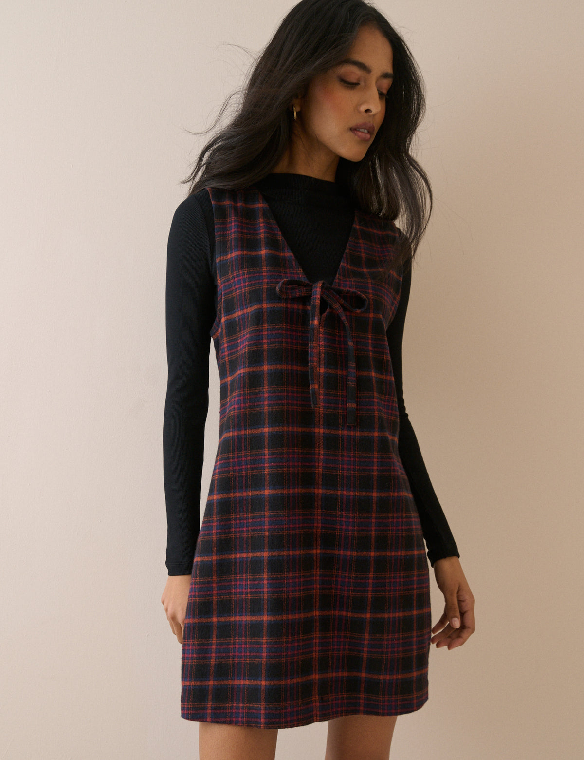 Black Tartan Cord Nila Shift Mini Dress