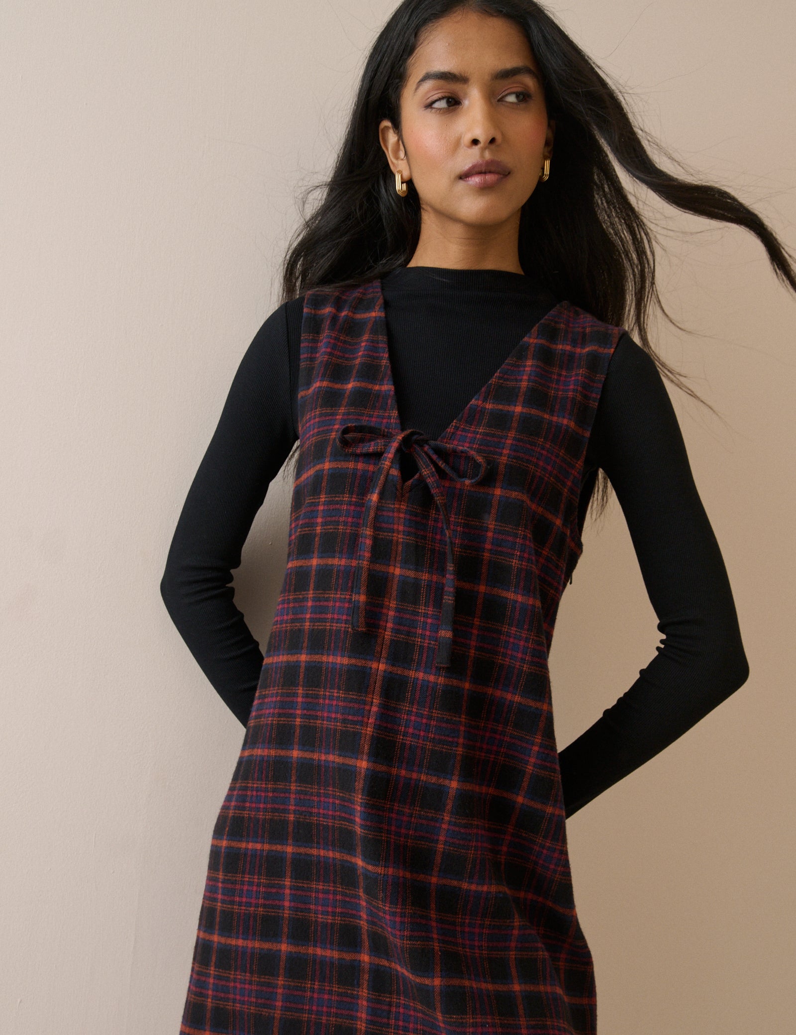 Black Tartan Cord Nila Shift Mini Dress