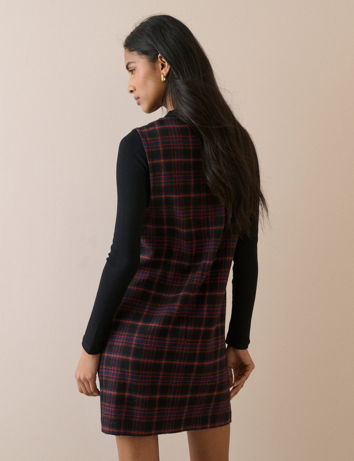 Black Tartan Cord Nila Shift Mini Dress