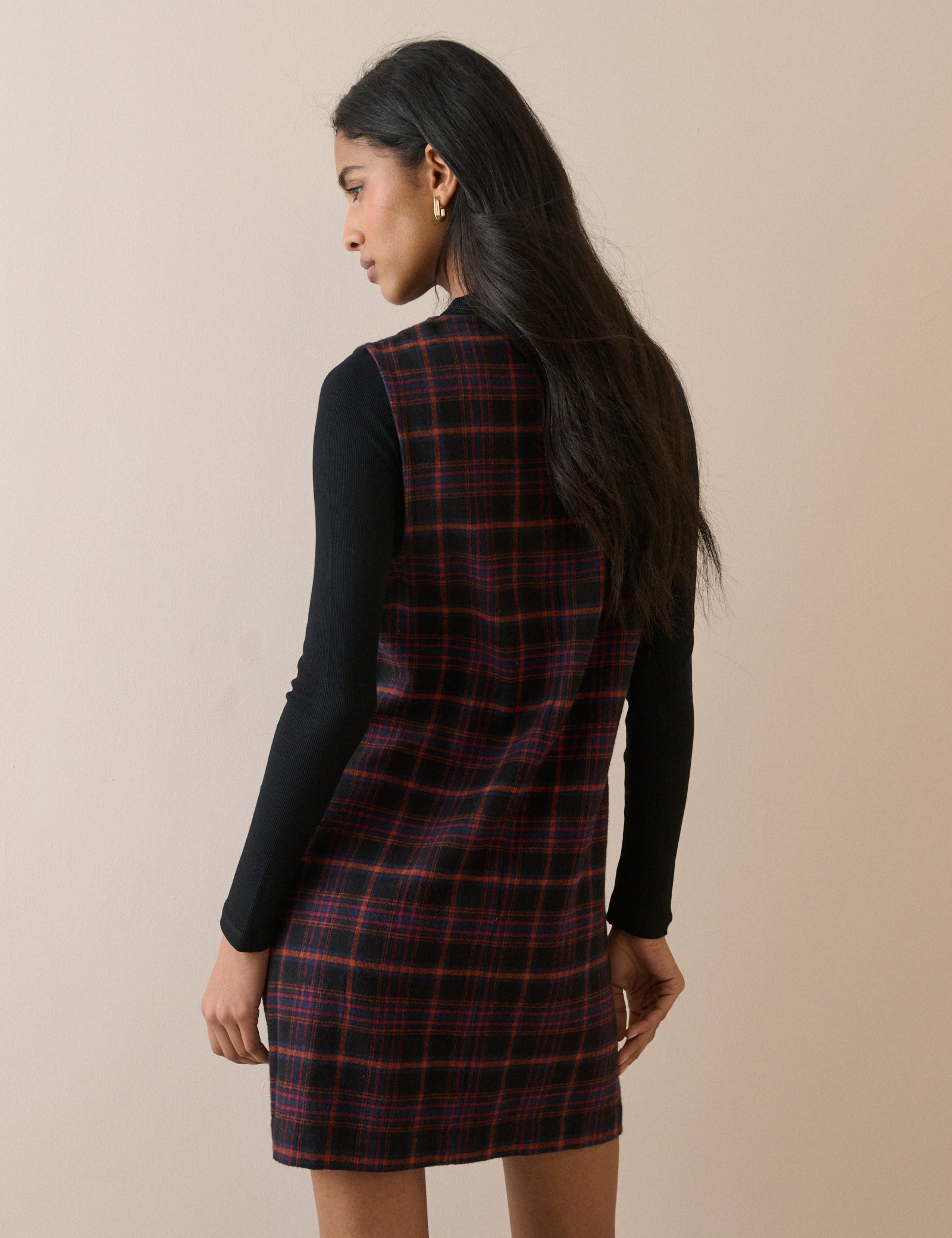 Black Tartan Cord Nila Shift Mini Dress