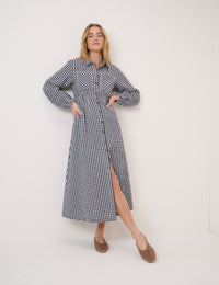 Navy Gingham Montego Midi Dress
