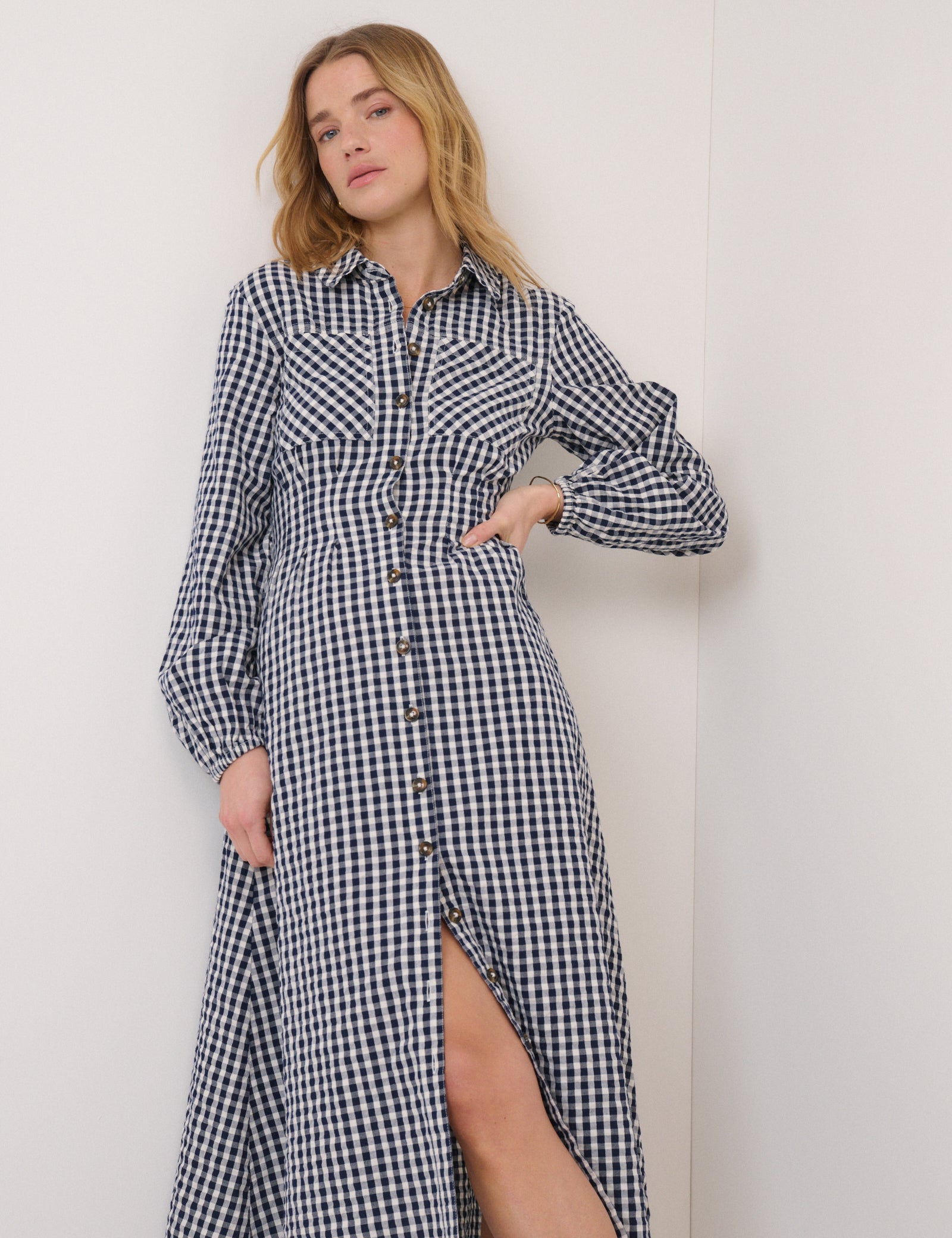 Navy Gingham Montego Midi Dress