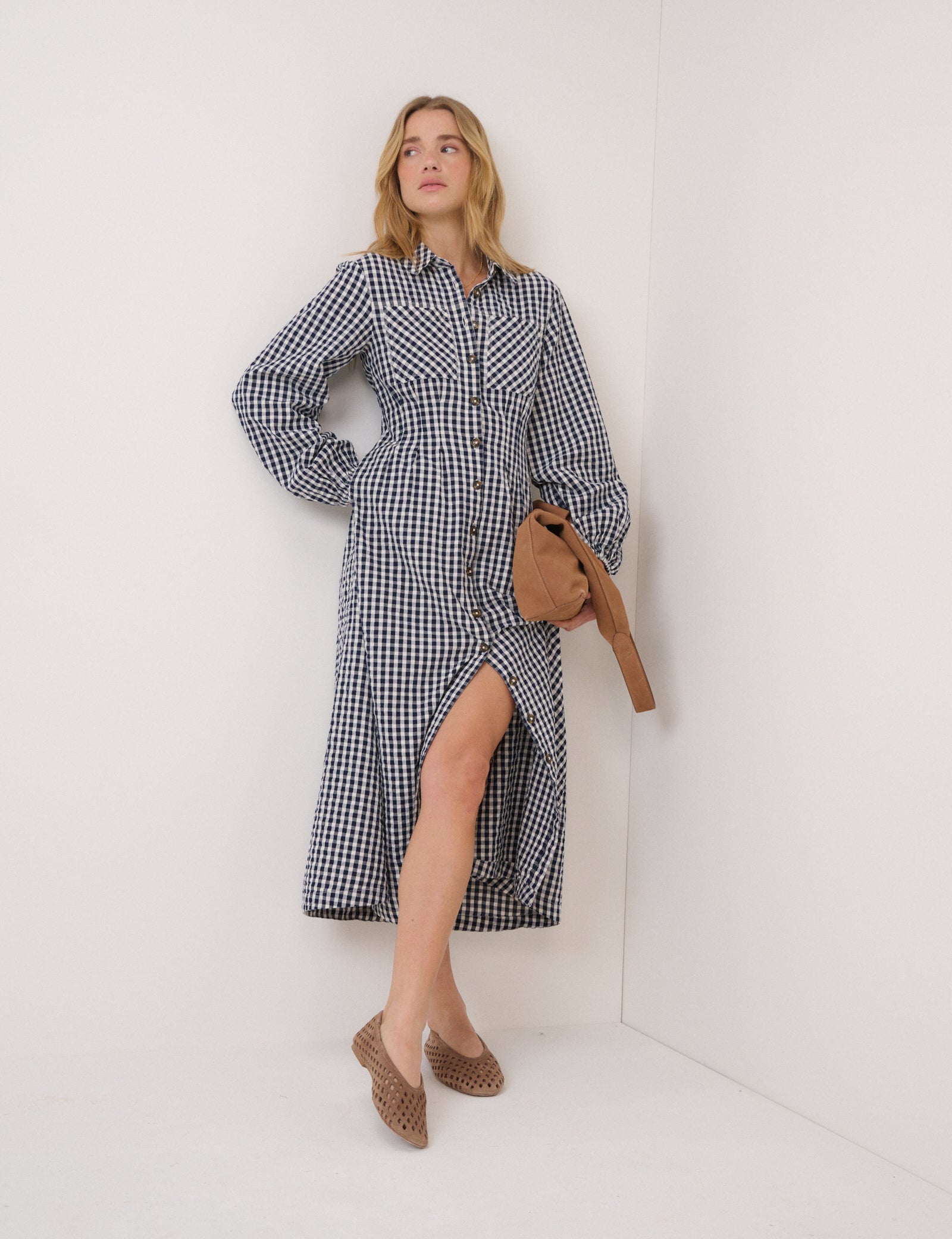 Navy Gingham Montego Midi Dress