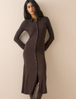 Chocolate Brown Jersey Button Front Midi Dress