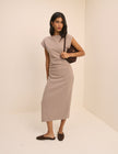 Beige Pleated Saylor Midi Dress