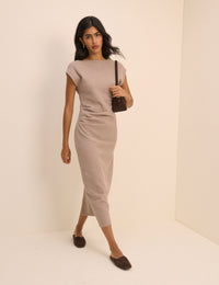 Beige Pleated Saylor Midi Dress