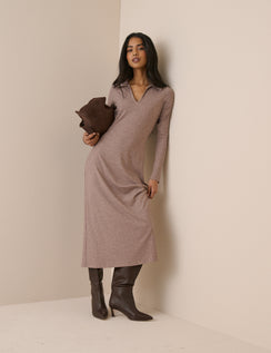 Mauve Rib Jersey Long Sleeve Everett Midi Dress