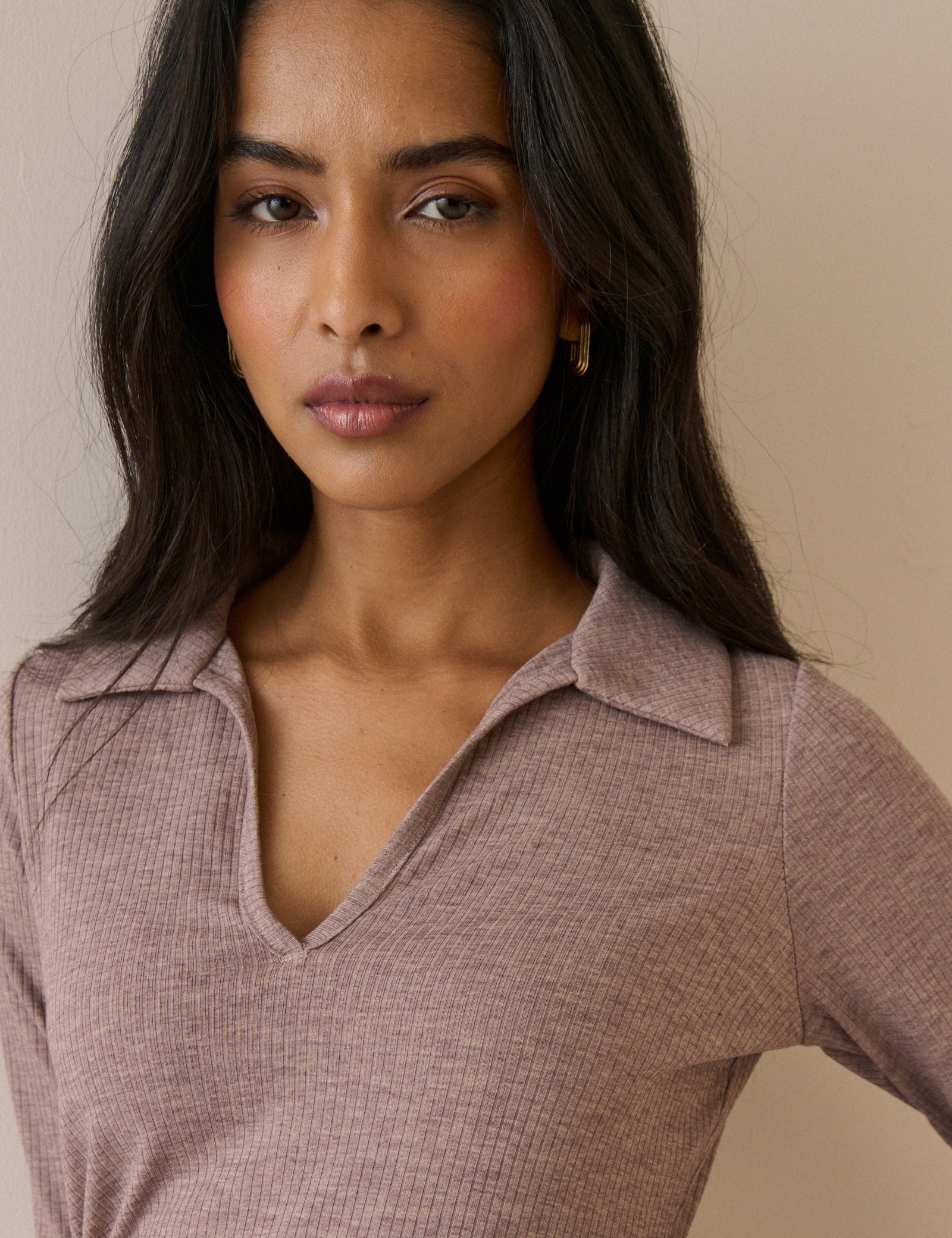 Mauve Rib Jersey Long Sleeve Everett Midi Dress