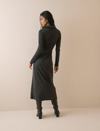 Charcoal Grey Ribbed Jersey Everett Midi Dress